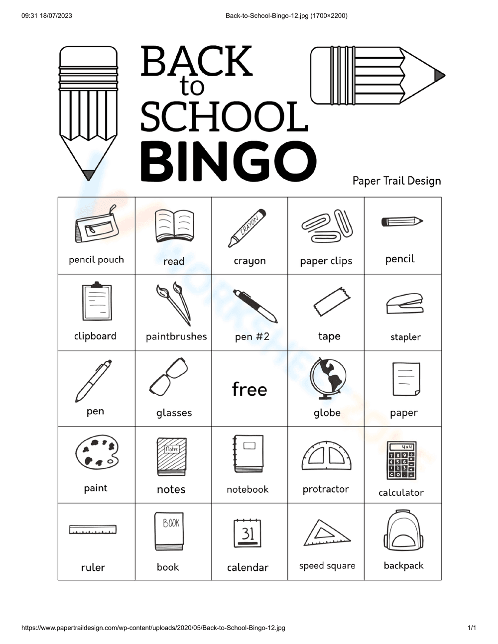 Back to School Bingo Card | Essential Grade 1-5 Activity - Page 1