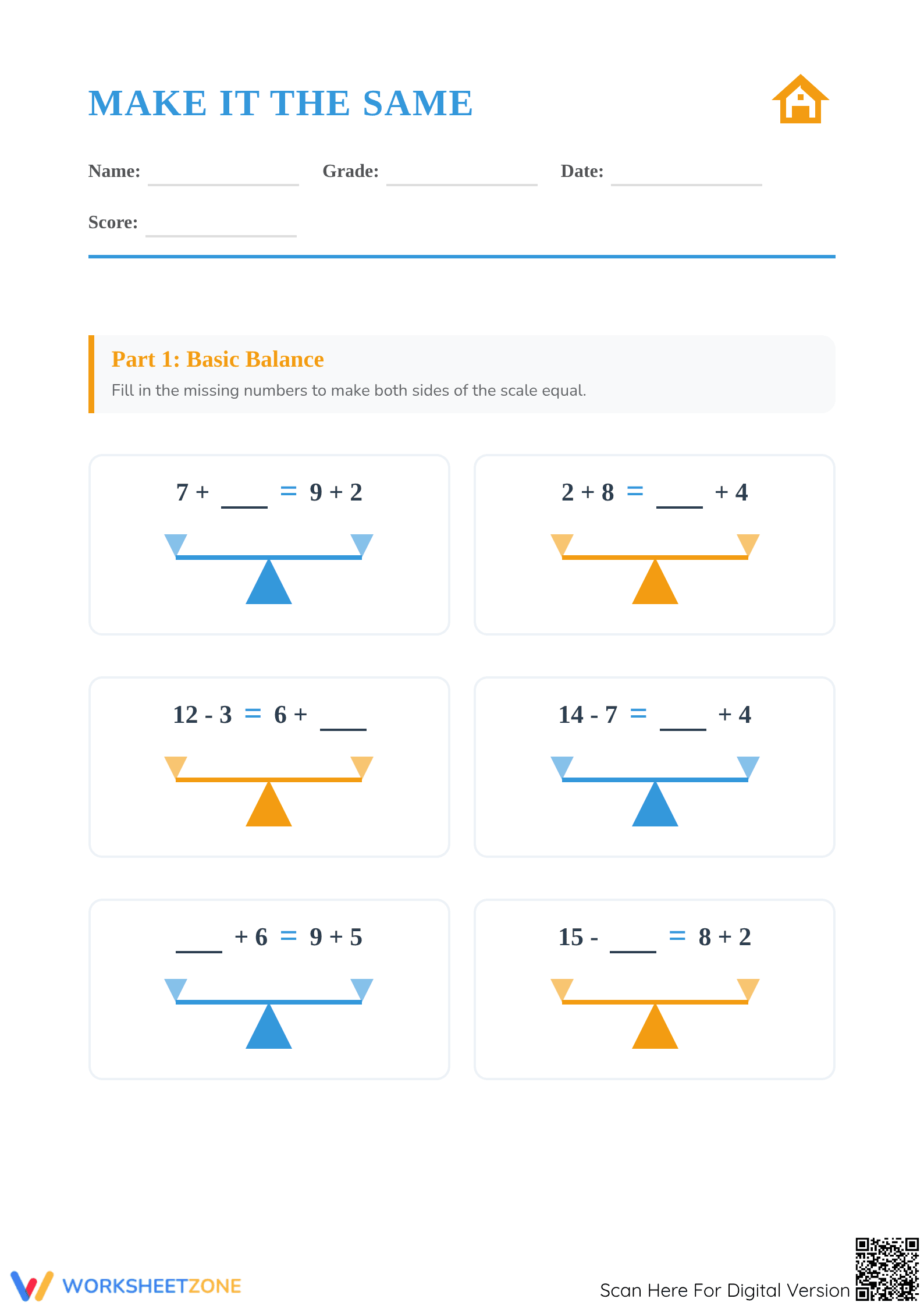 Printable Make it the Same Worksheet | Grade 1 Math - Page 1