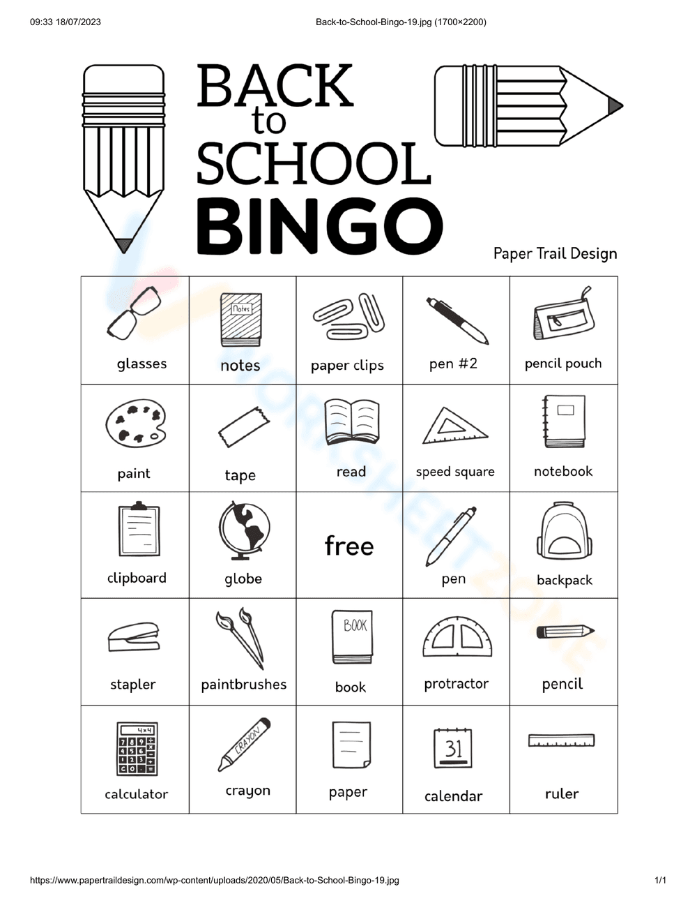 Back to School Bingo Card | Essential Grade 1-5 Activity - Page 1