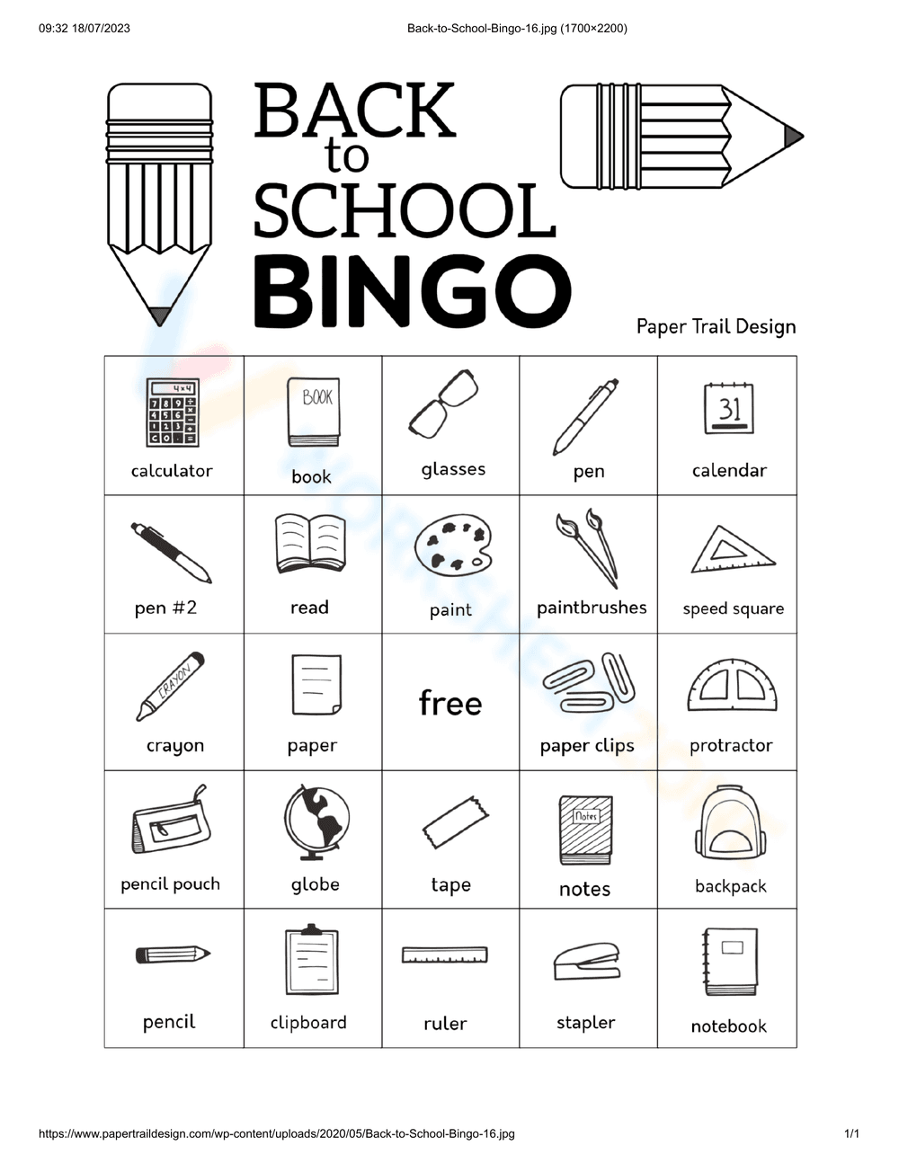 Back to School Bingo Card | Essential Grade 1-5 Activity - Page 1
