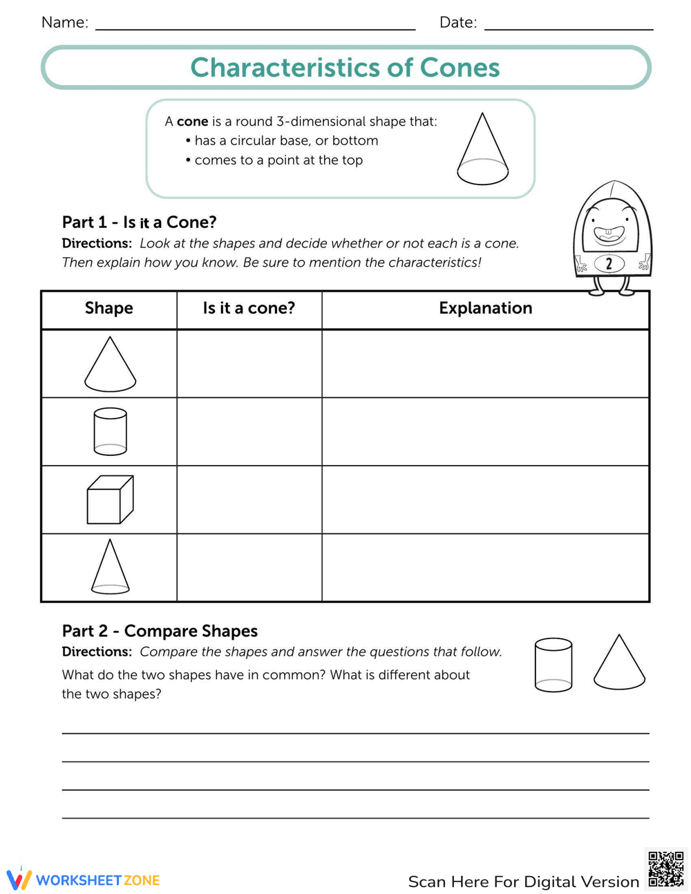 Characteristics of Cones Worksheet - Page 1