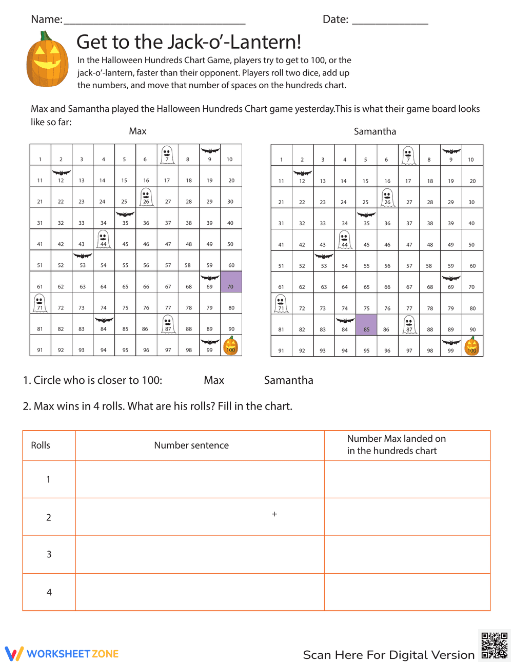 Get to the Jack-O'-Lantern Math Addition - Page 1