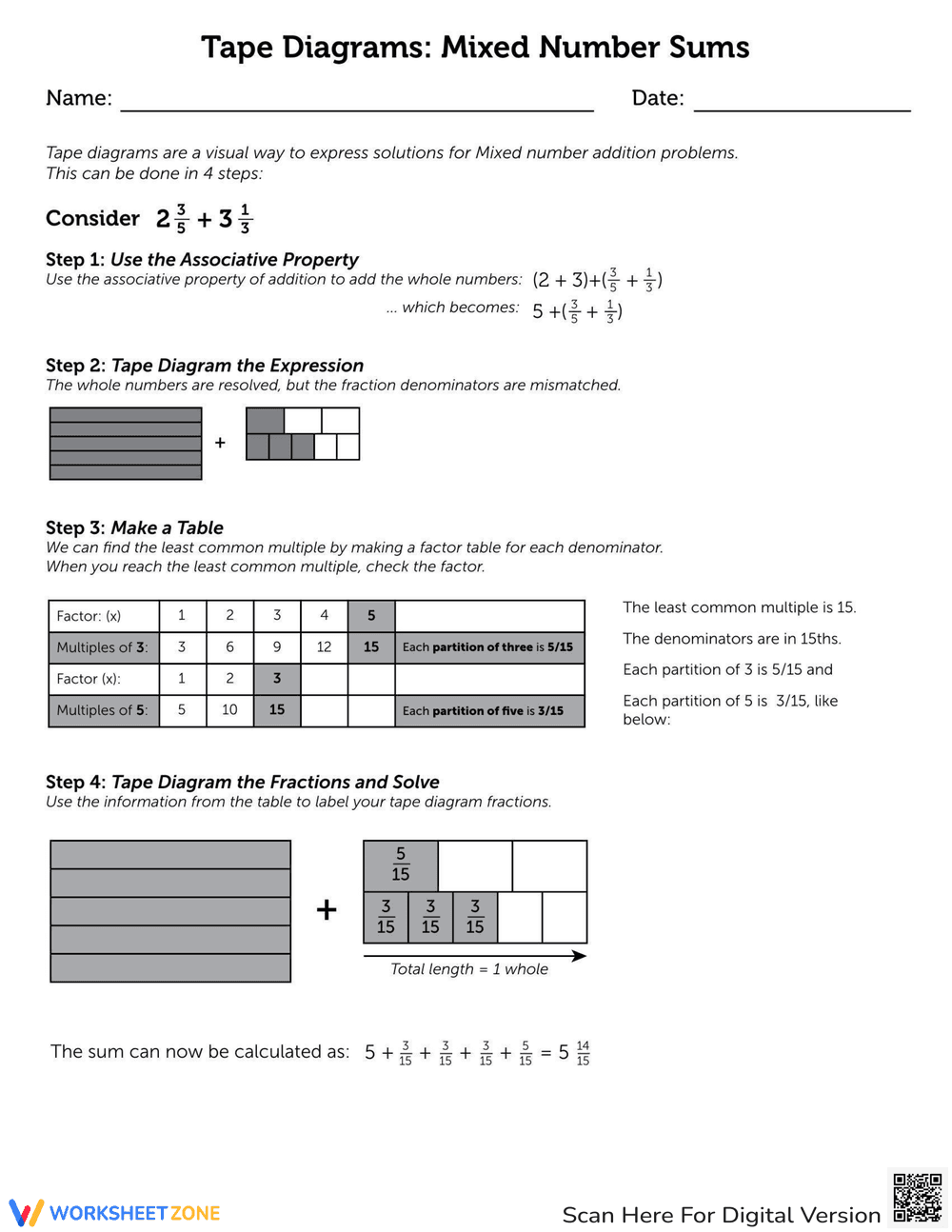 Fractions with Tape Diagrams Worksheet - Page 1