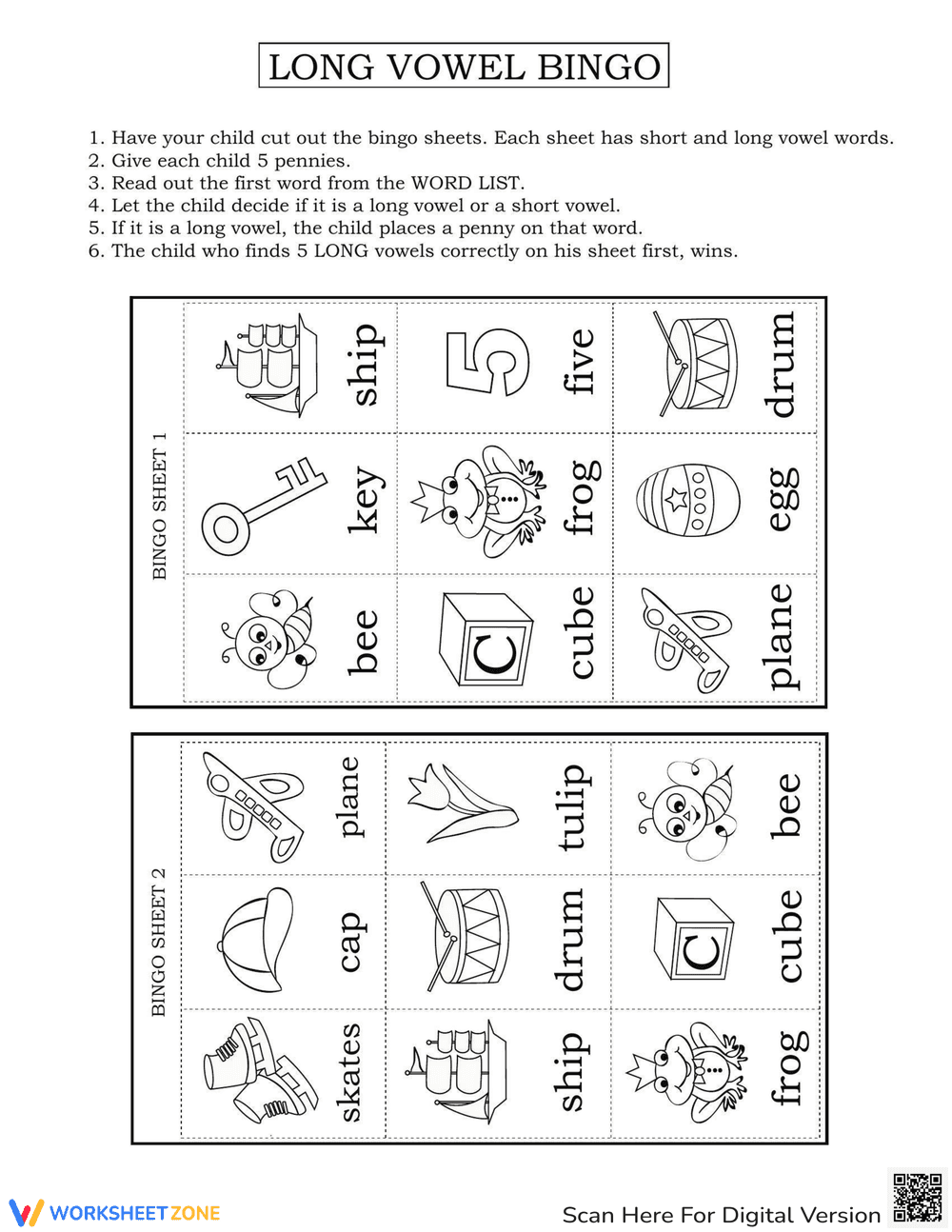 Play Long Vowel Bingo - Page 1