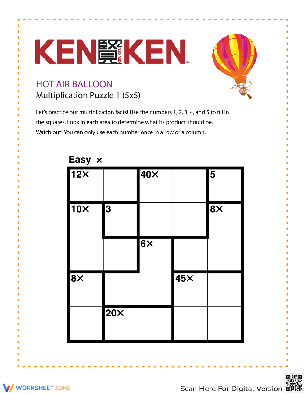 Printable KenKen Multiplication Puzzle | Grade 4 Math - Page 1