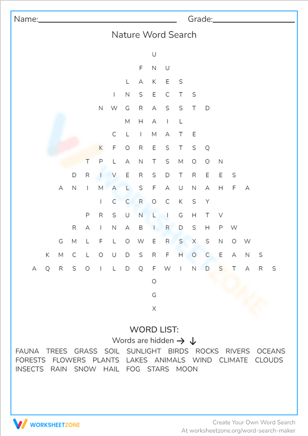 Nature Word Search - Page 1