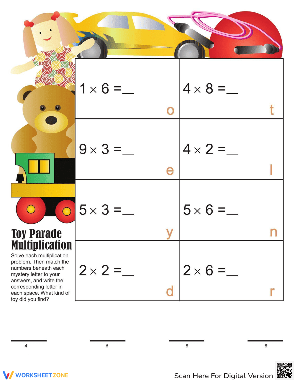 Toy Parade Multiplication Worksheet - Page 1