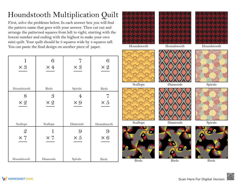 Design Multiplication Quilts Worksheet - Page 1