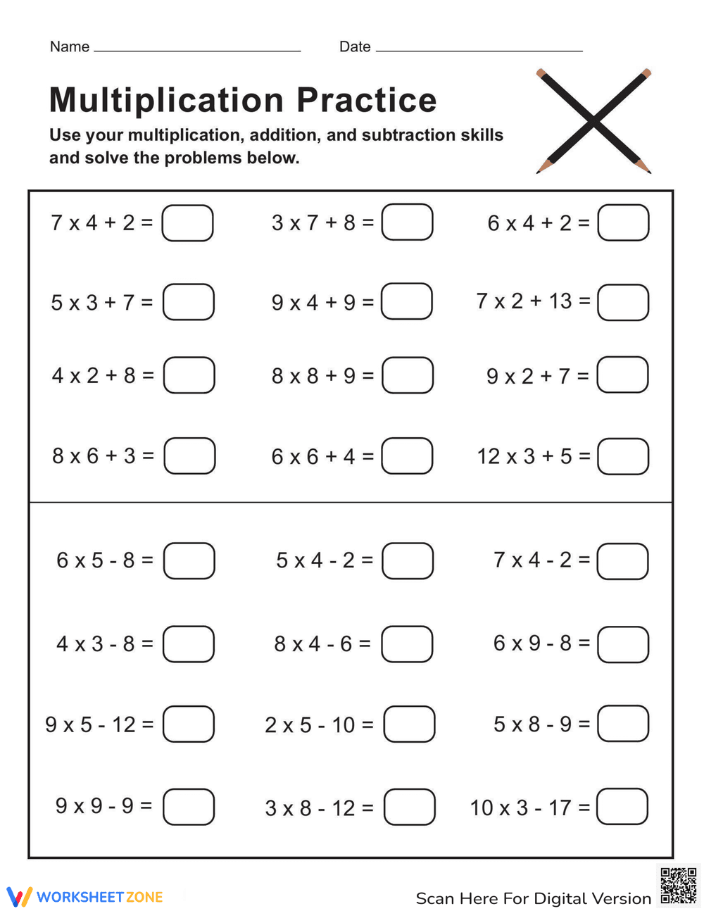 Practice Multiplication and Addition - Page 1