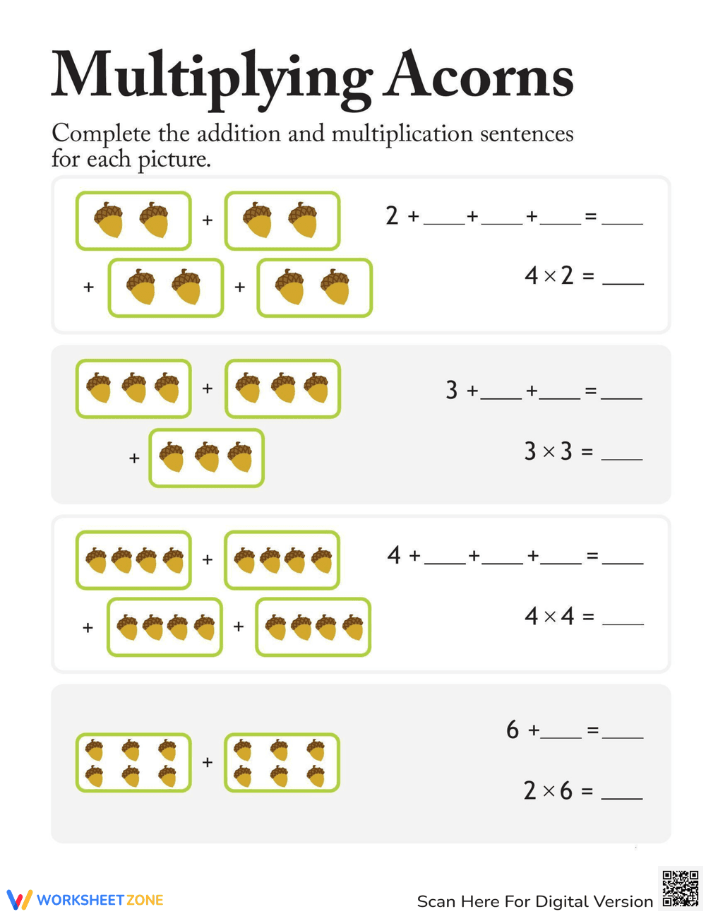 Acorns Multiplication: Second Grade Practice - Page 1