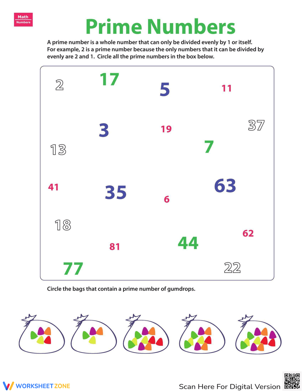 Prime Numbers: Identifying Worksheet - Page 1