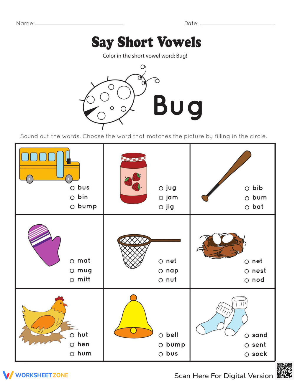 Say Short Vowels: Phonics Practice - Page 1