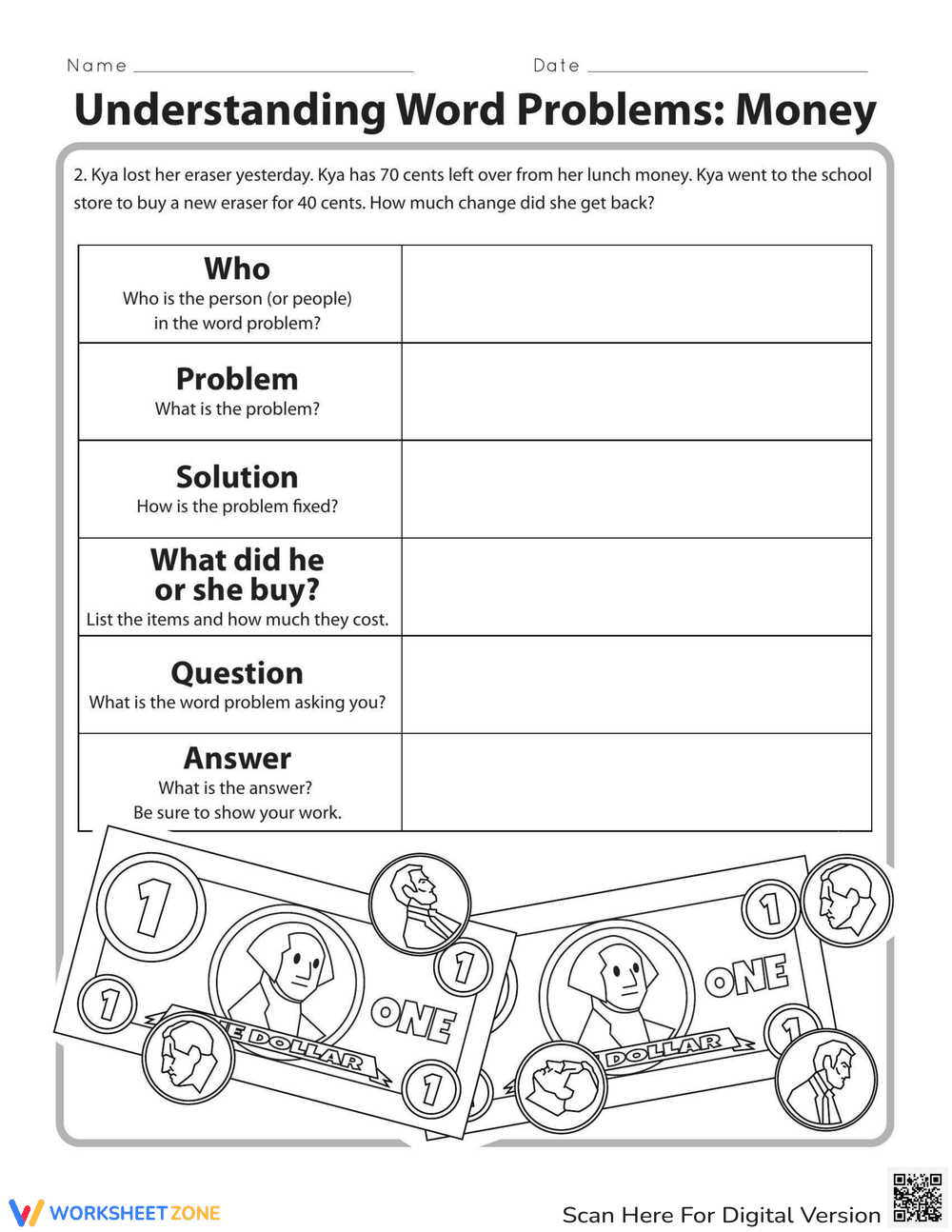 Money Problems: Word Problem Practice - Page 1