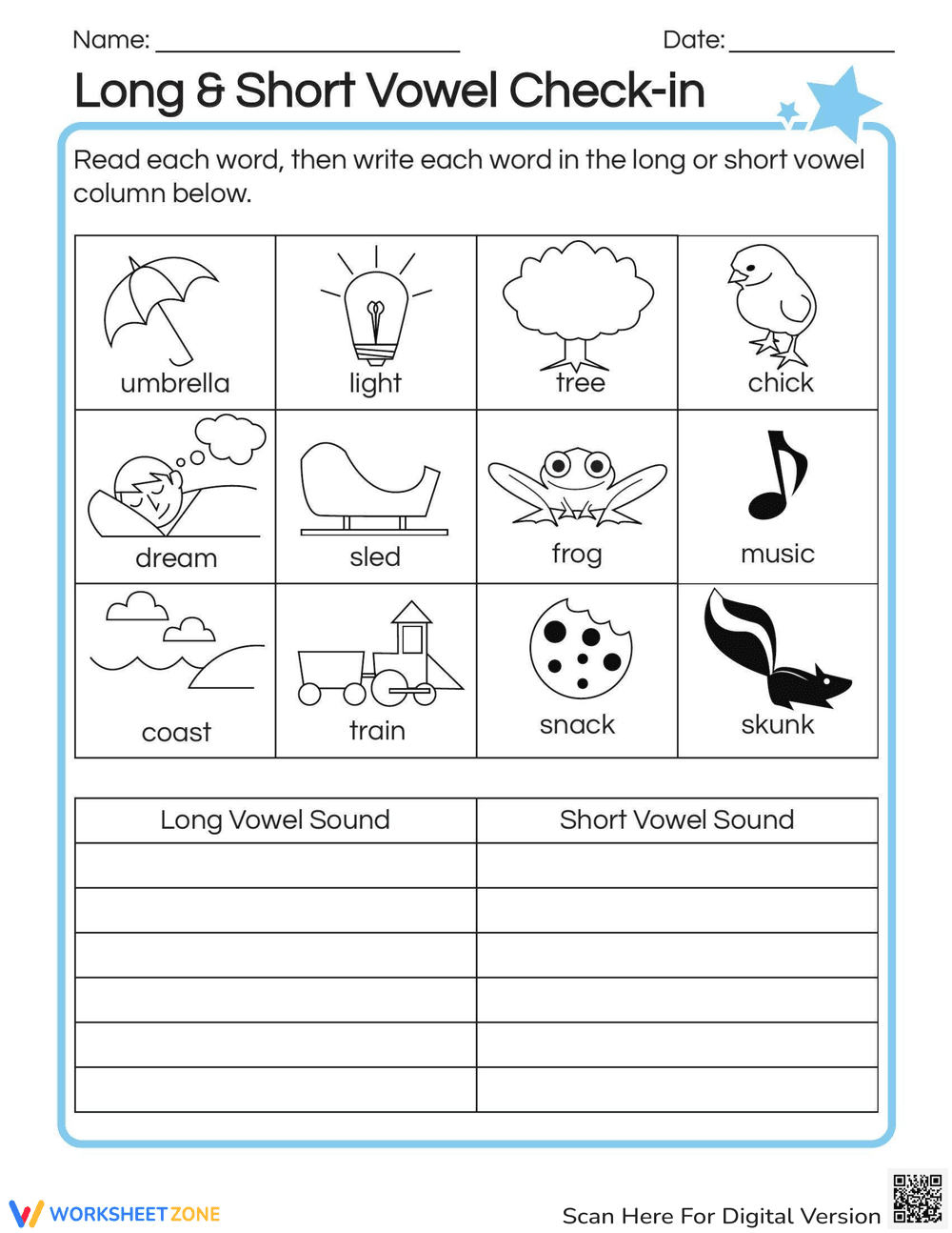 Long and Short Vowel Check-In - Page 1