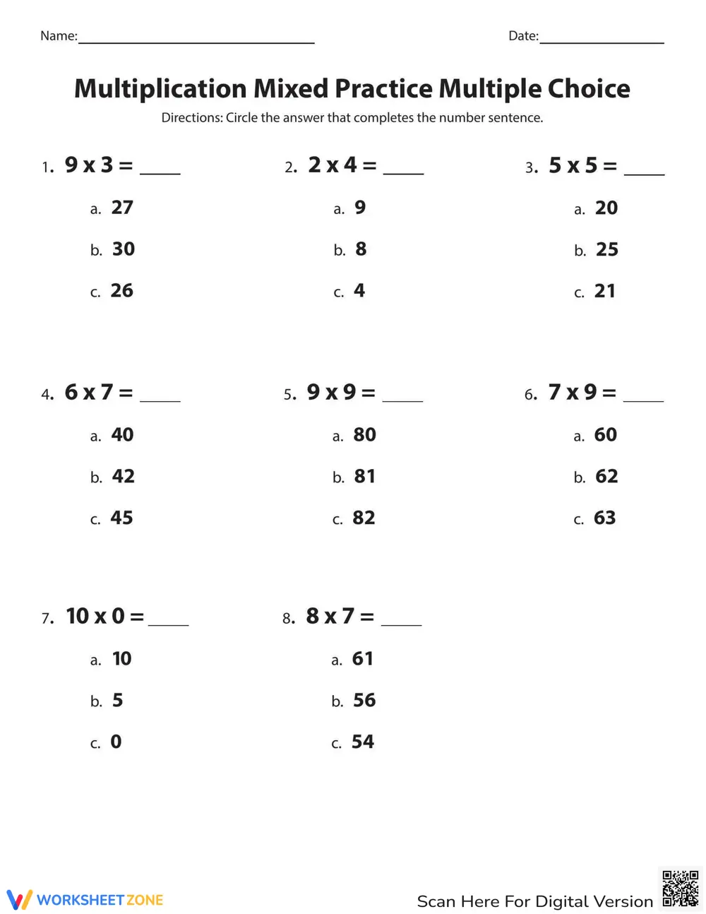 Mixed Practice Multiplication Worksheet - Page 1