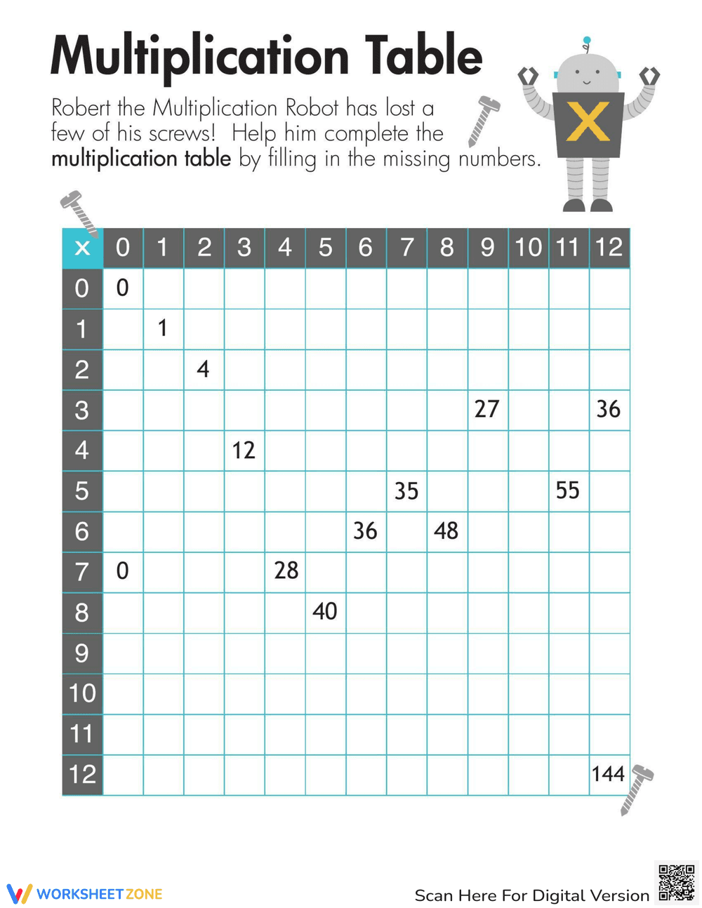 Robot Multiplication Table - Page 1
