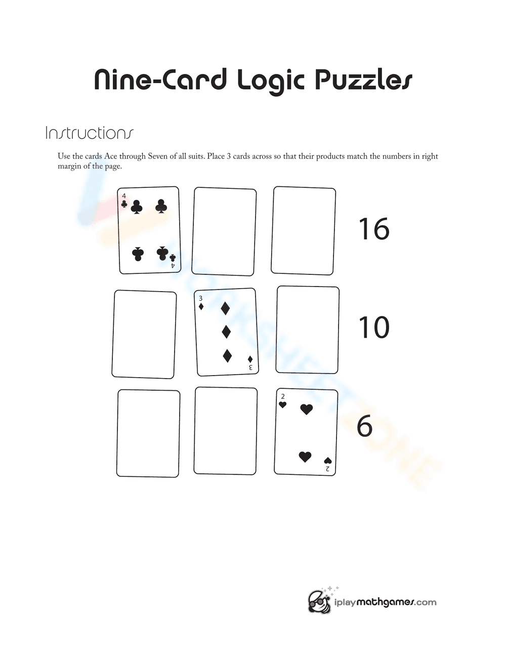Nine Card Logic Puzzle Worksheet - Page 1