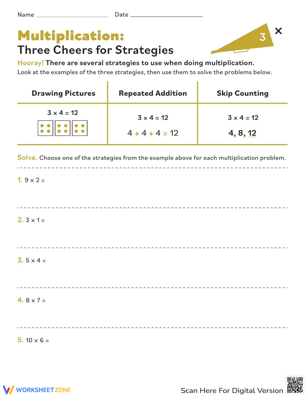 Multiplication Strategy Worksheet - Page 1