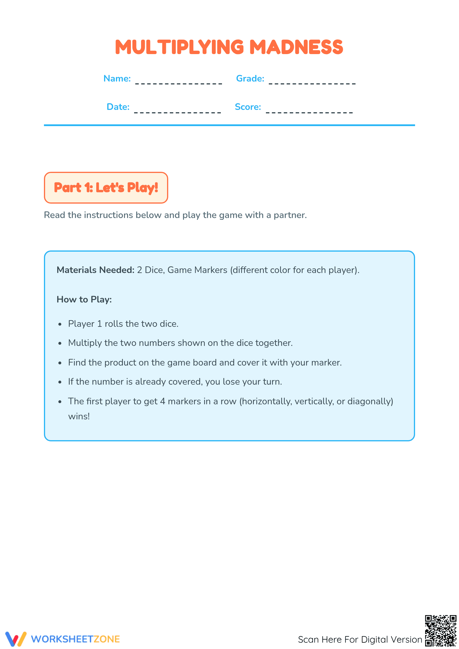 Grade 3 Multiplying Madness — Printable No-Prep Worksheet - Page 1