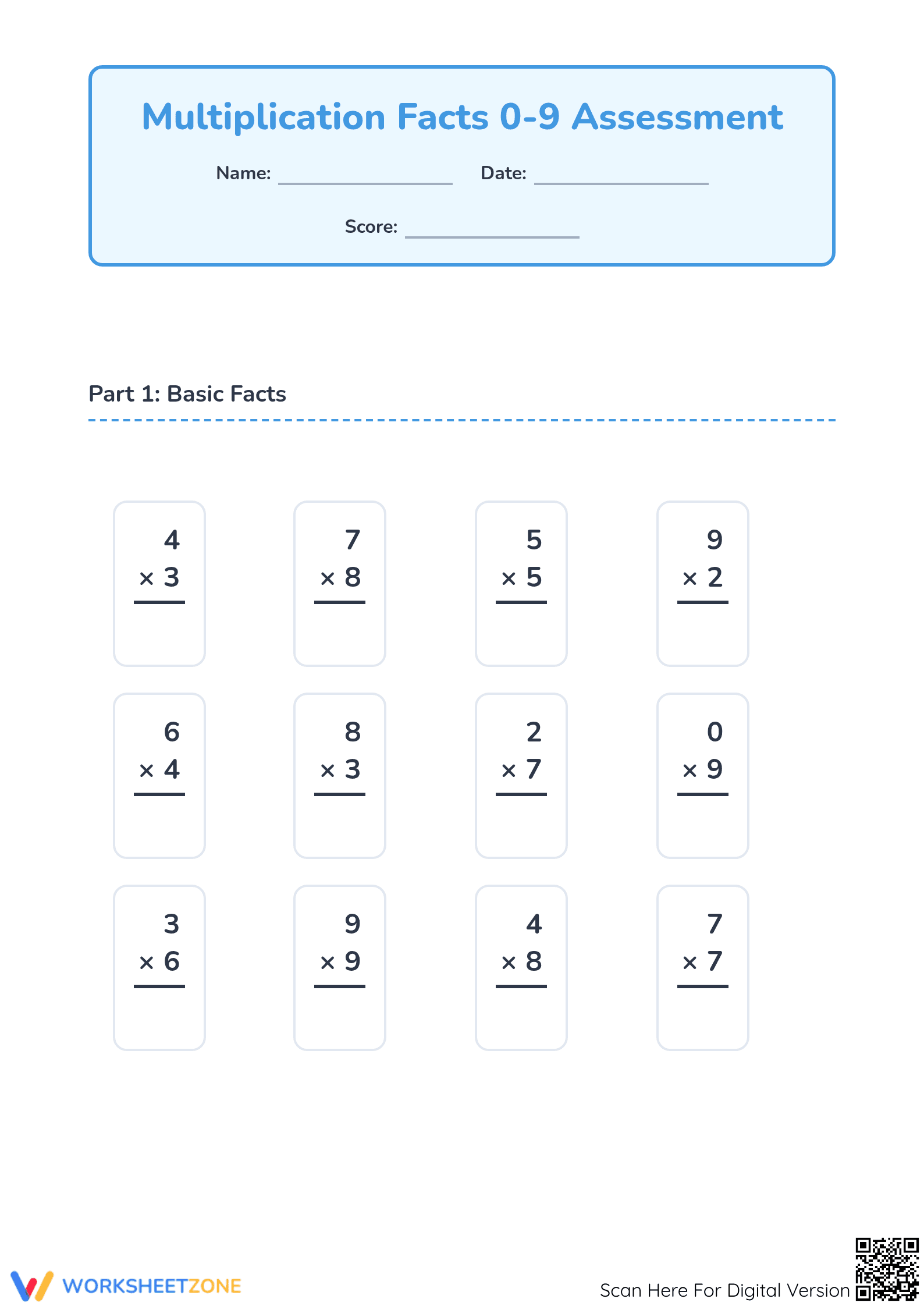 Aligned Grade 3 Multiplication Assessment: 3.OA.C.7 Worksheet - Page 1