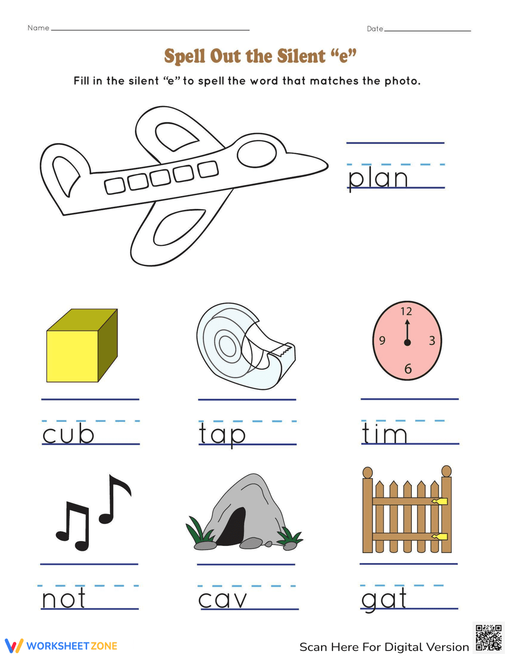 Spell Out Silent E Words - Page 1