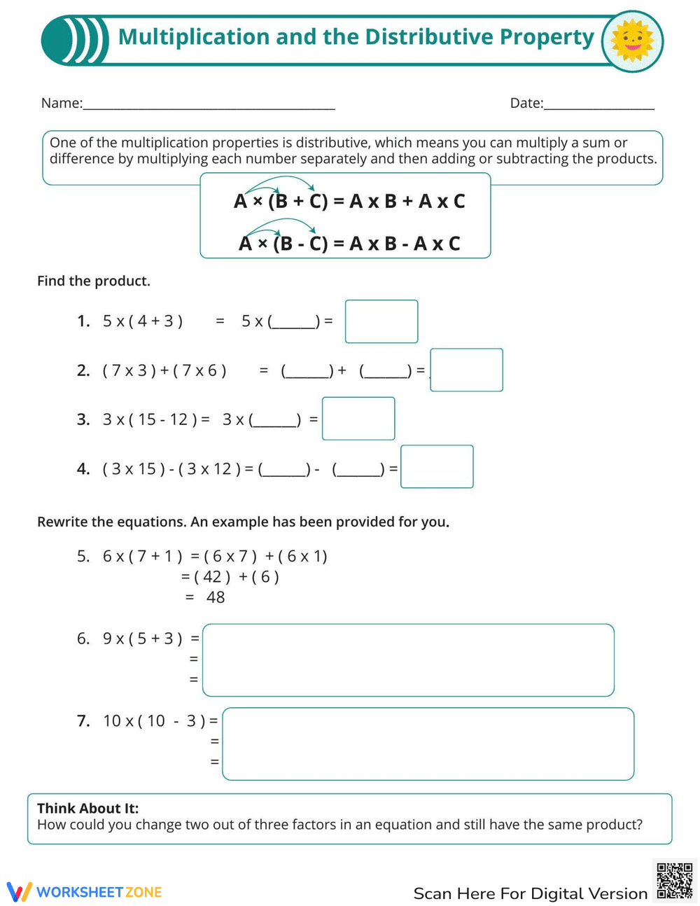Multiplication with Distributive Property - Page 1