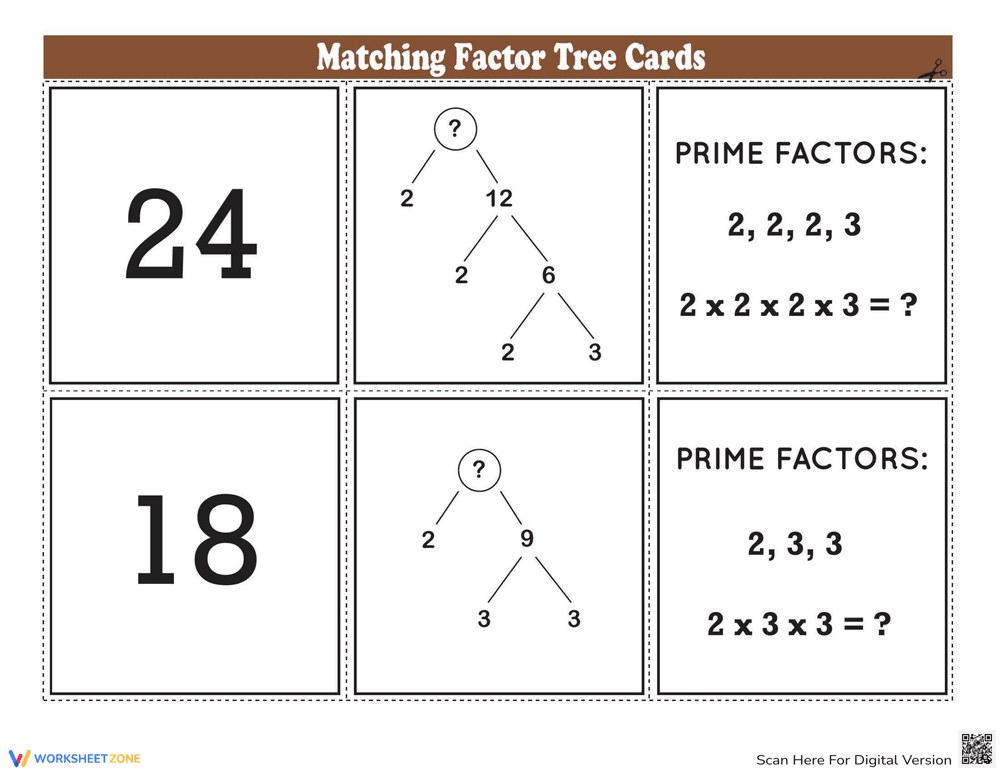 Matching Factor Tree Cards Worksheet - Page 1