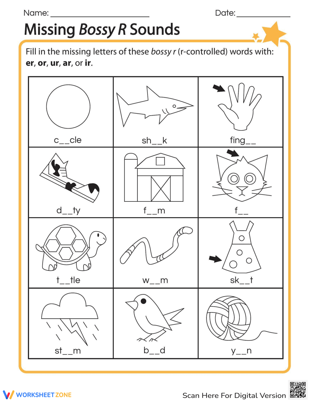 Missing R-Controlled Vowels Worksheet - Page 1