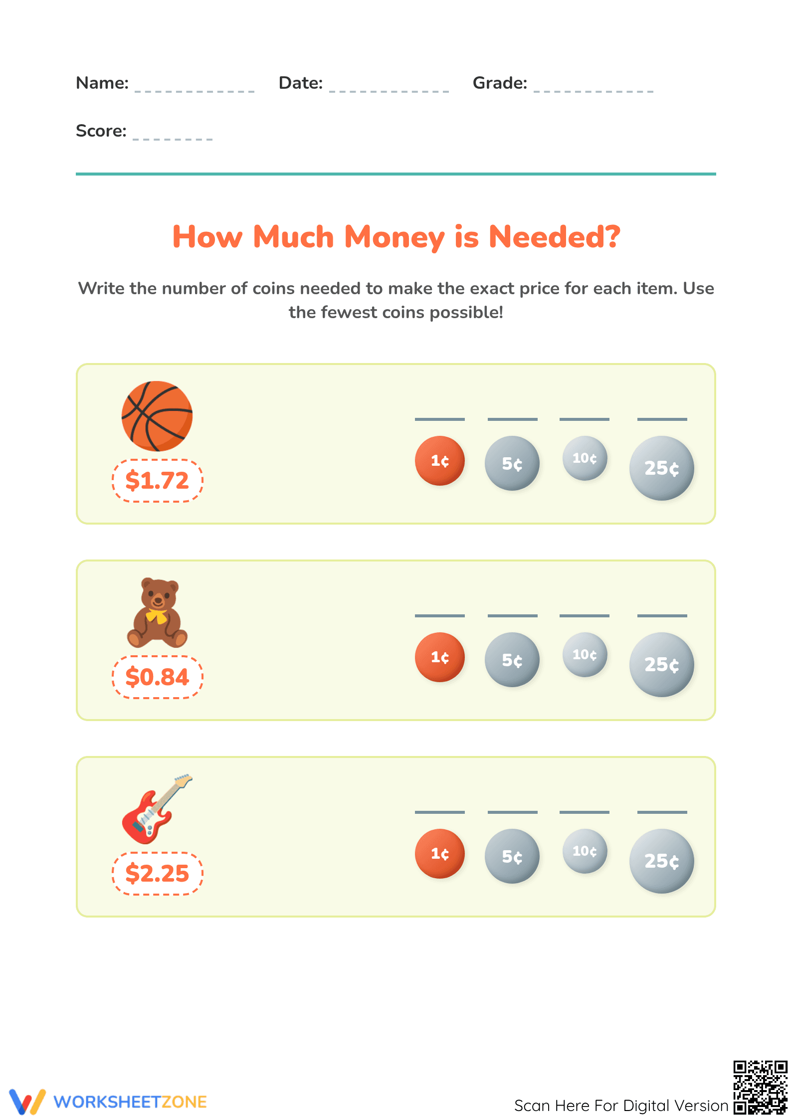 Adding Coins Worksheet | Grade 2 Essential Math - Page 1