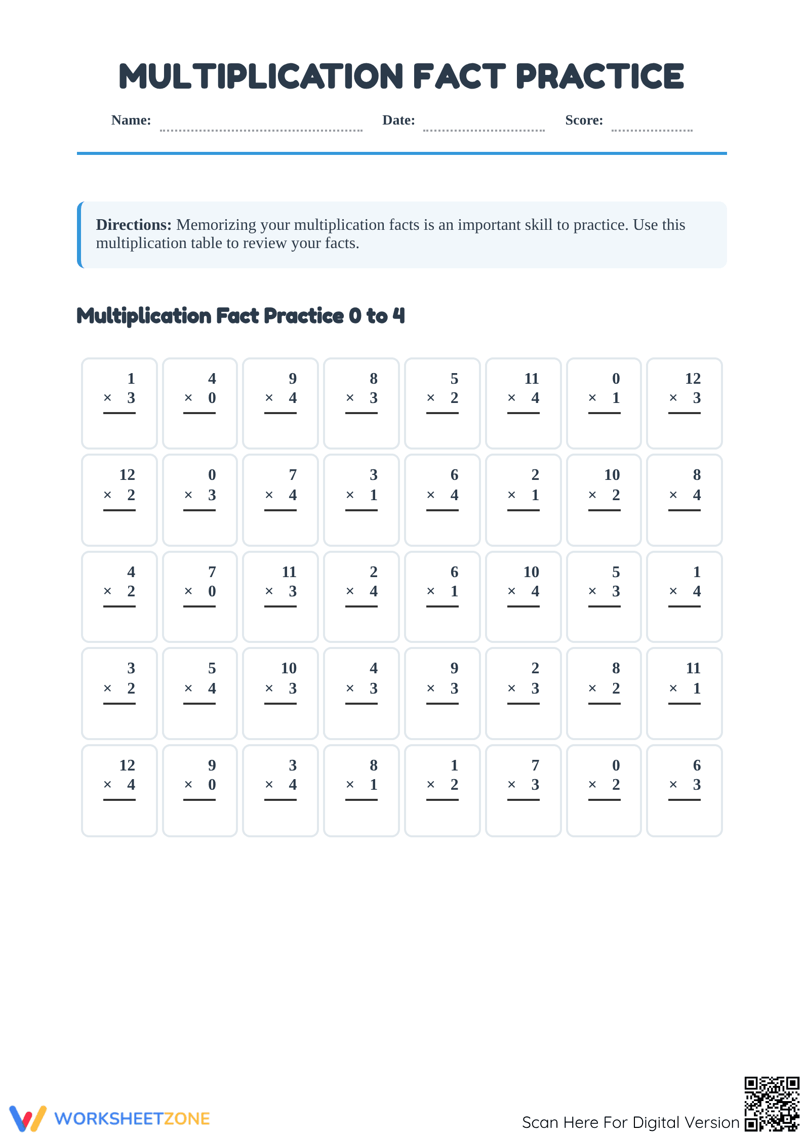 Hooray for Arrays: Printable Multiplication Fact Practice - Page 1