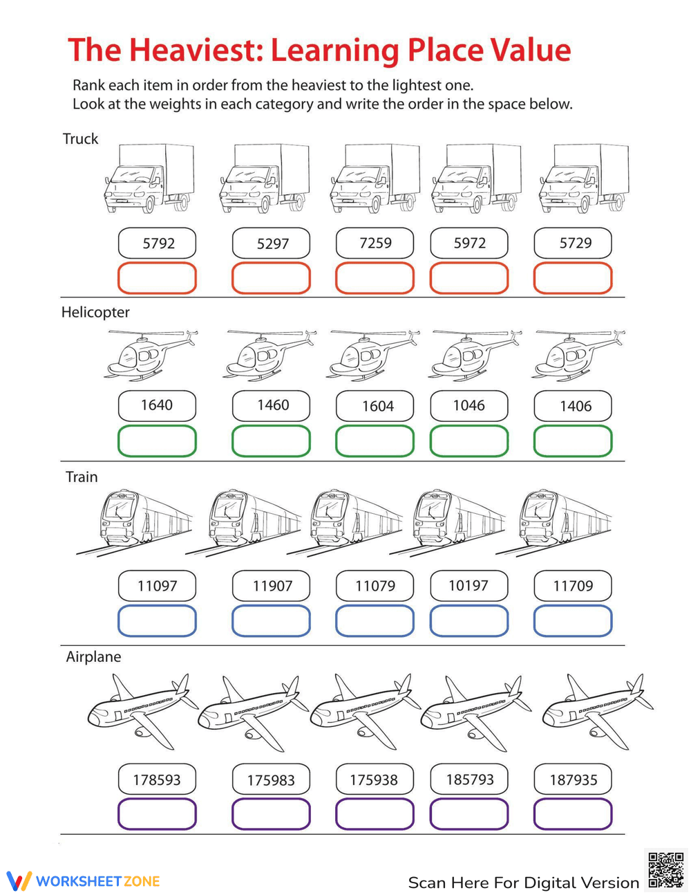 Learning Place Value: Identify Heaviest - Page 1
