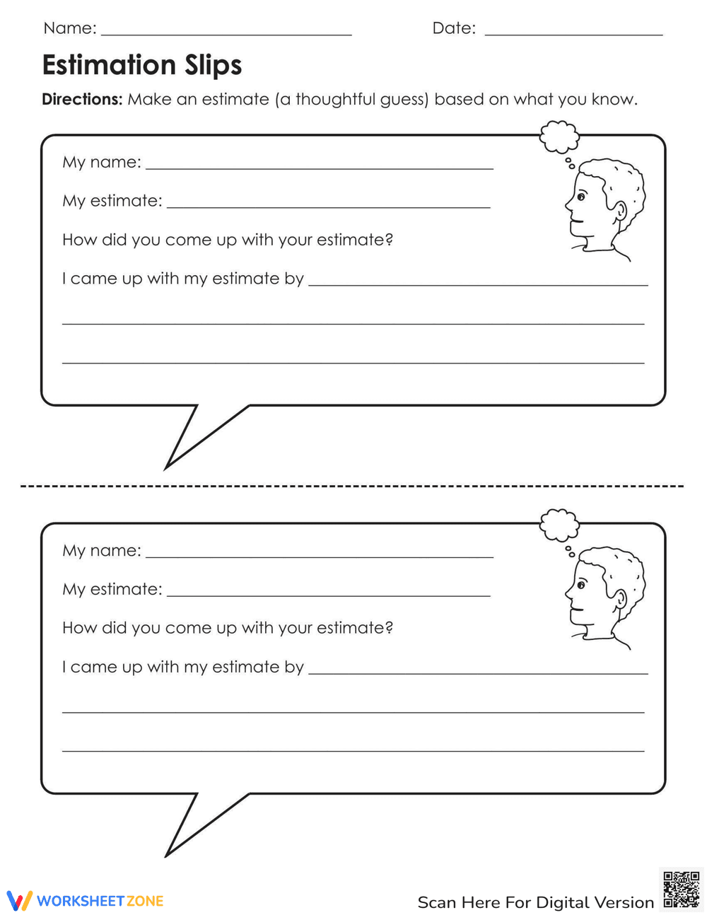 Estimation Practice Slips Worksheet - Page 1