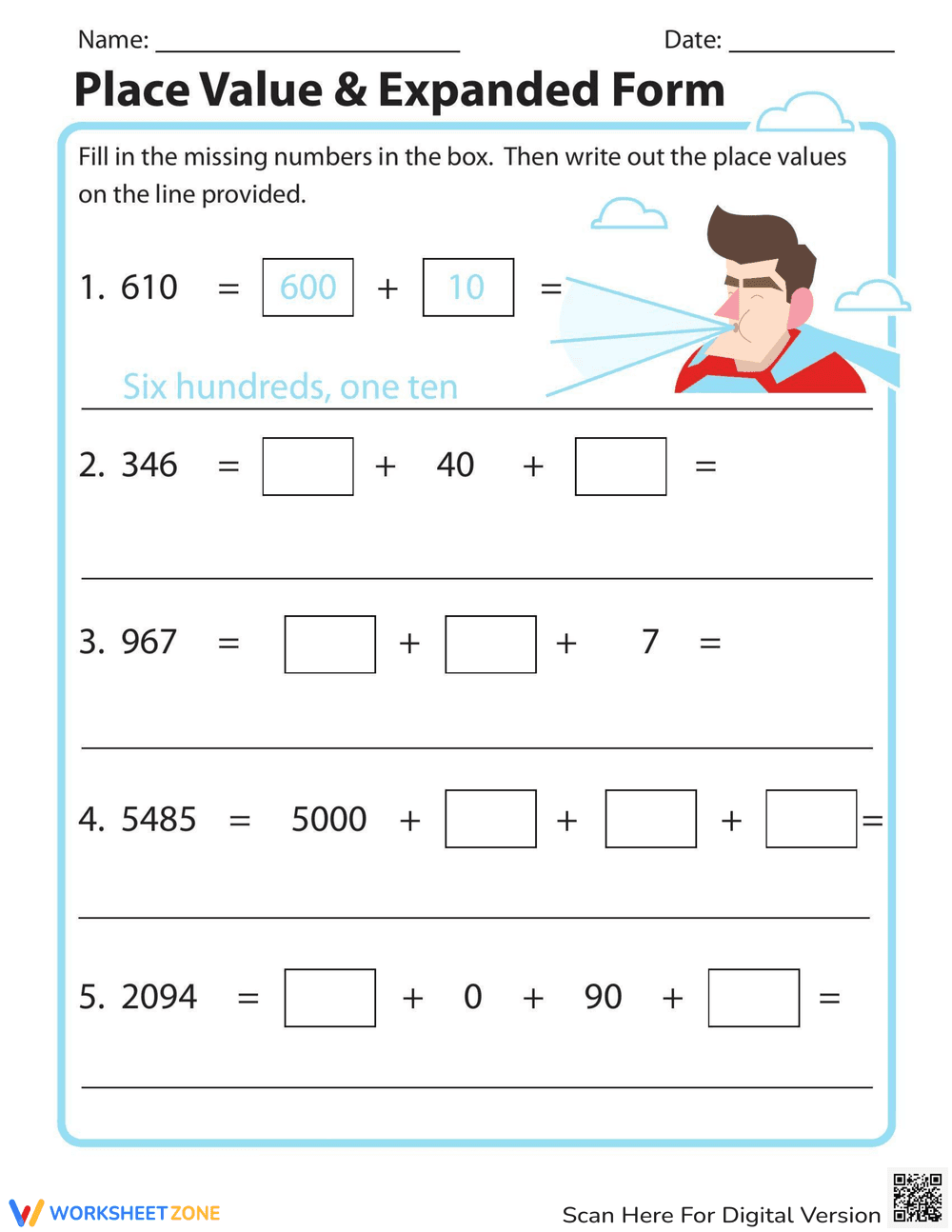 Place Value and Expanded Form Worksheet - Page 1