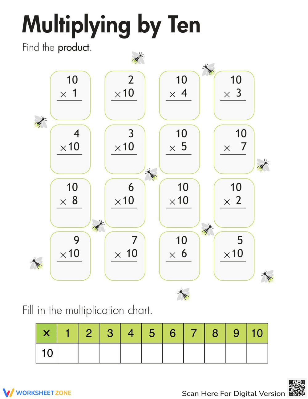 Multiplication Table of 10: Third Grade - Page 1