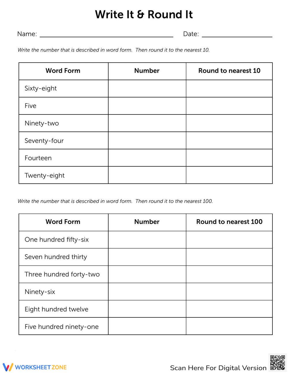 Write It and Round It Worksheet - Page 1
