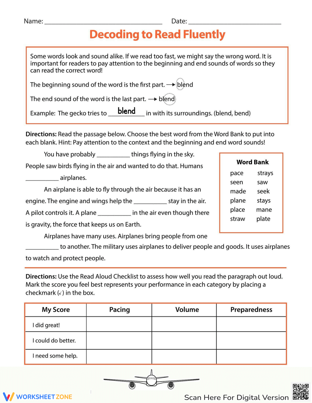 Decoding to Read Fluently Worksheet - Page 1