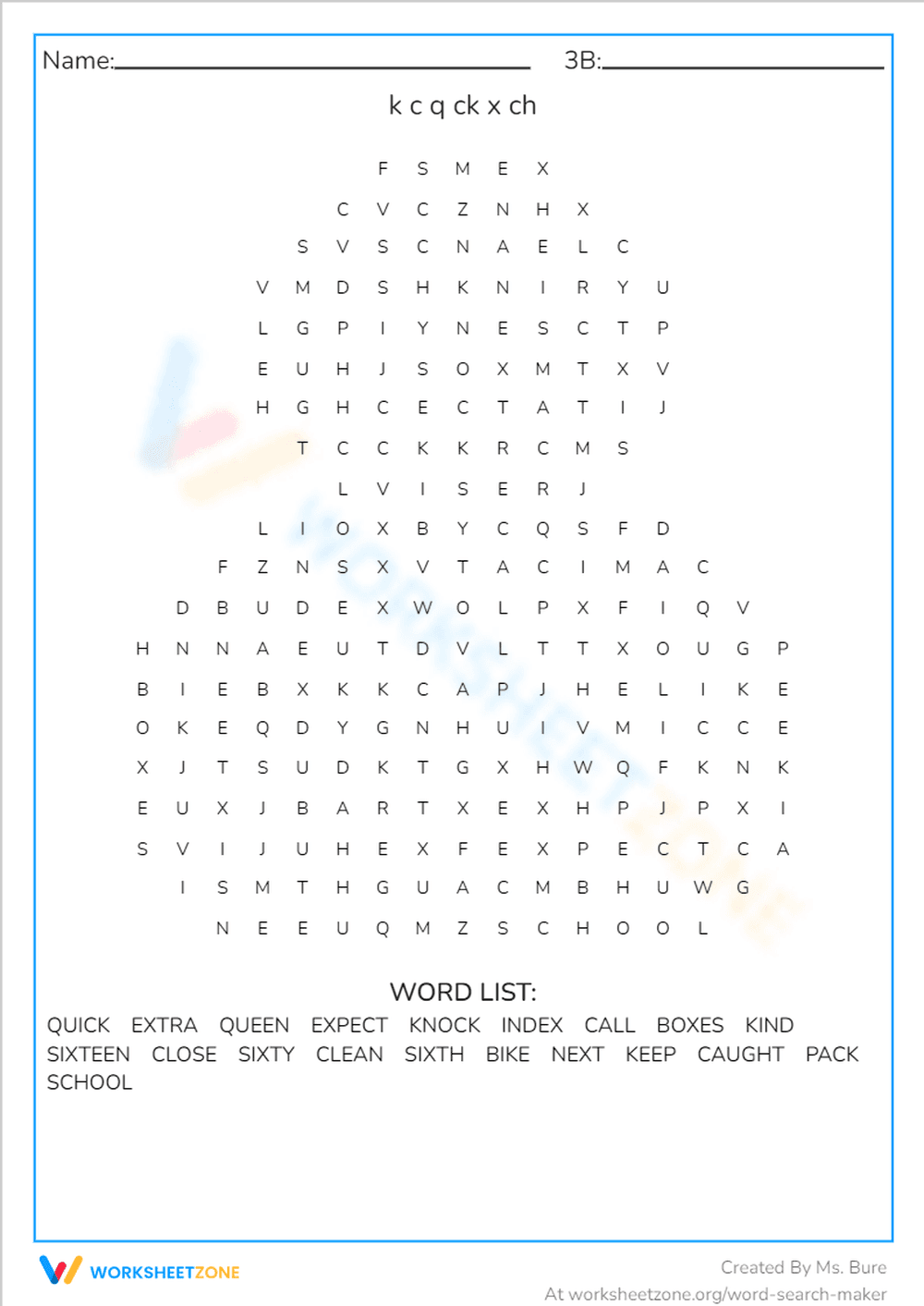 k c q ck x ch Word Search - Page 1