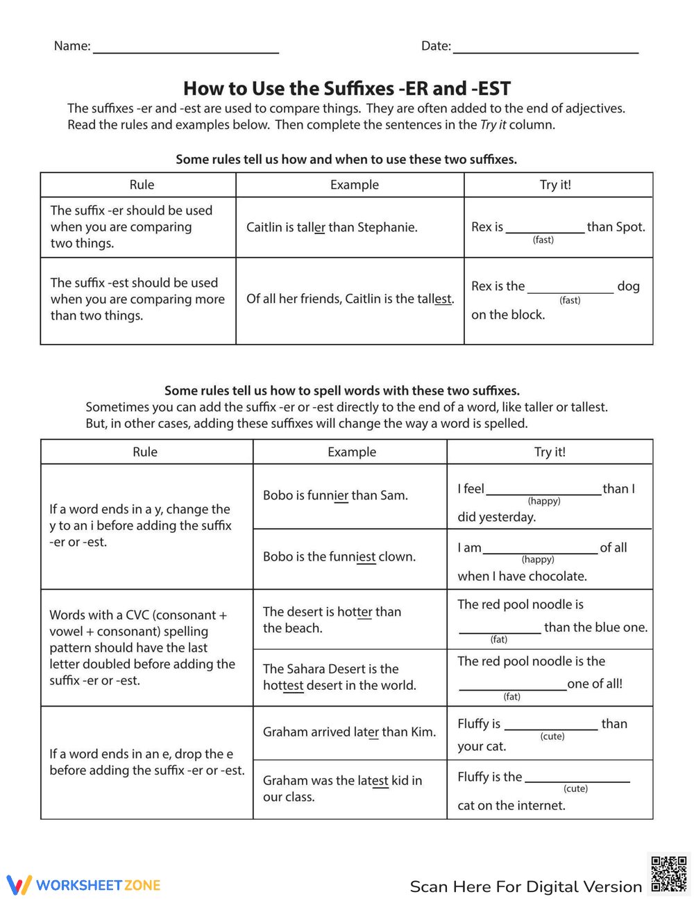 How to Use the Suffixes -er and -est - Page 1