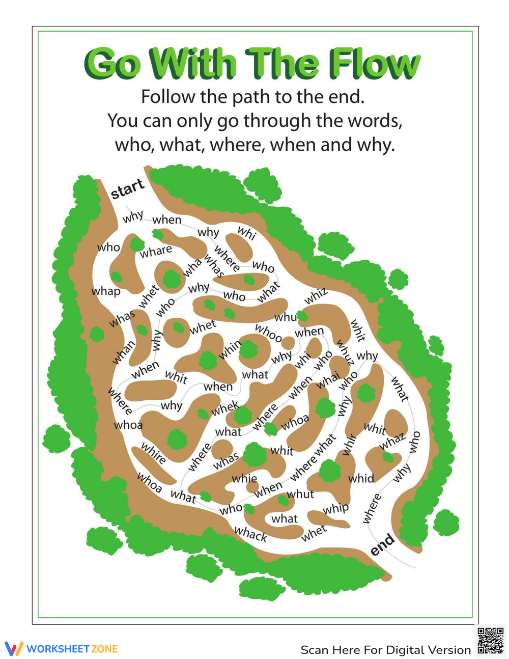 Wh- Words Maze Worksheet - Page 1