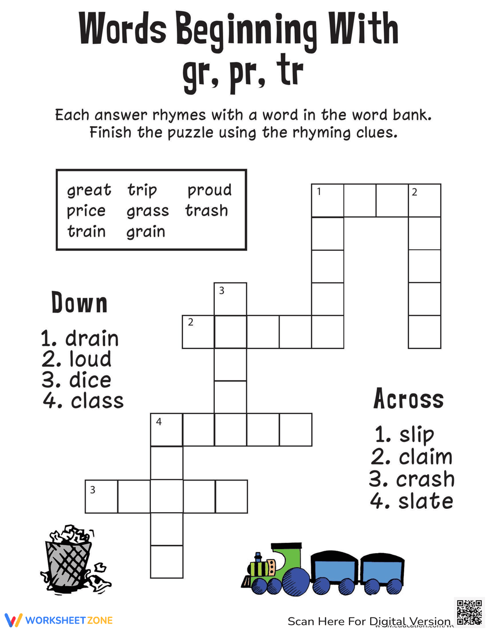Printable Consonant Blends Crossword | Grade 1 ELA - Page 1