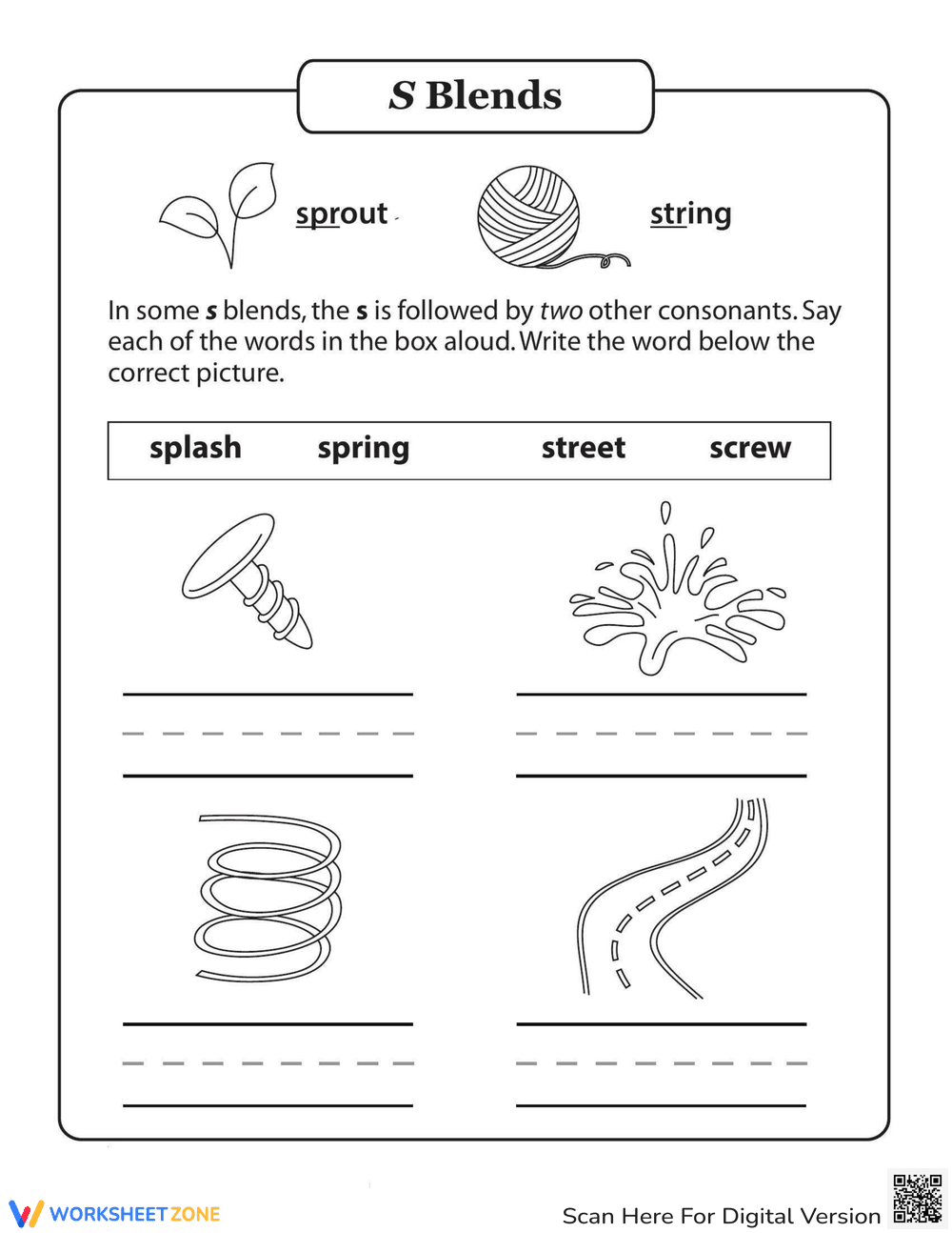 Three-Letter S-Blends: Phonics Fun - Page 1