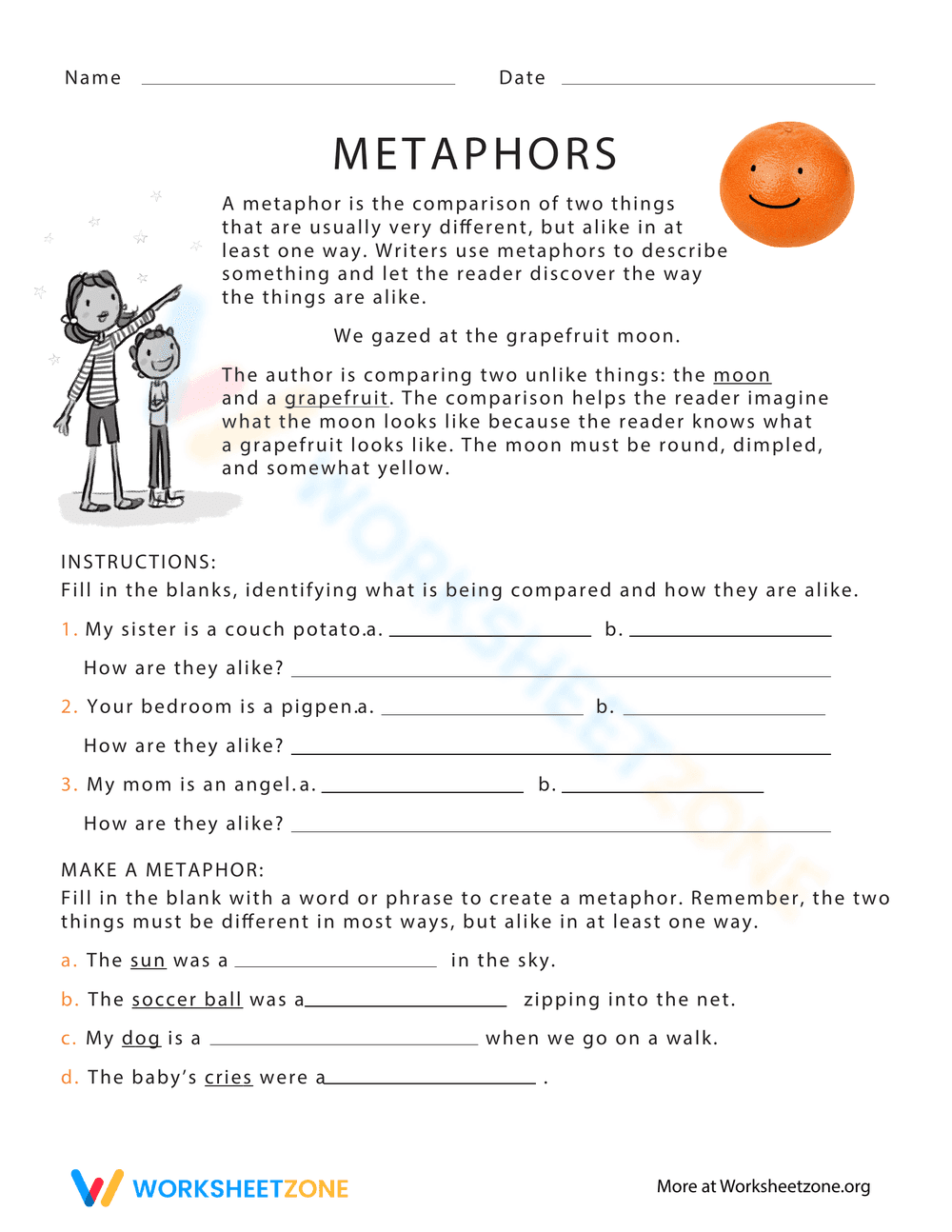 Exploring Metaphors Worksheet - Page 1
