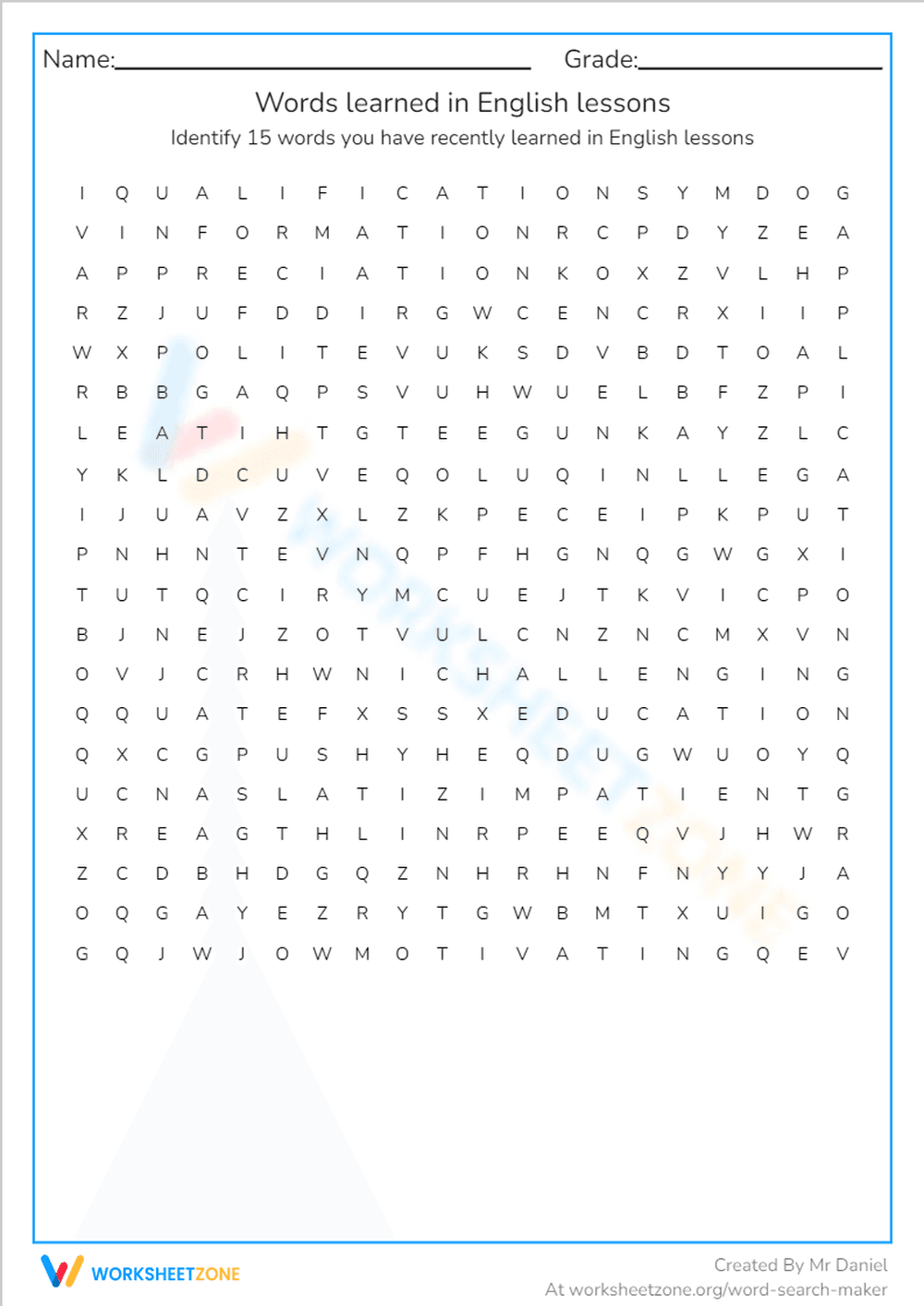 15 WORDS LEARNED IN CLASS - Page 1