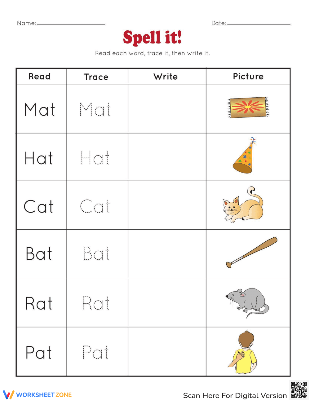 Trace and Write CVC Words Worksheet - Page 1