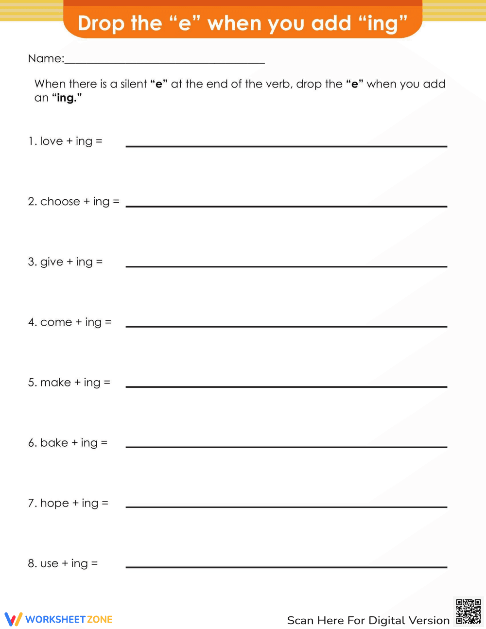 Drop E, Add ING: Spelling Rule Practice - Page 1