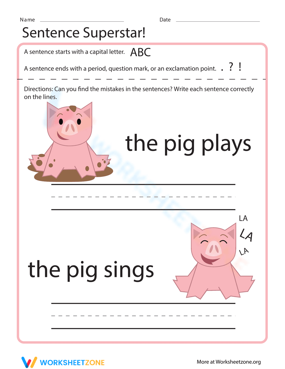Superstar Sentence Starters Worksheet - Page 1