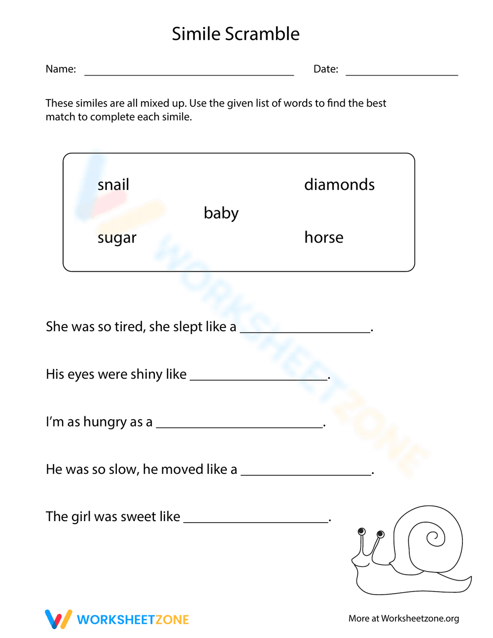 Unscramble Similes Worksheet - Page 1
