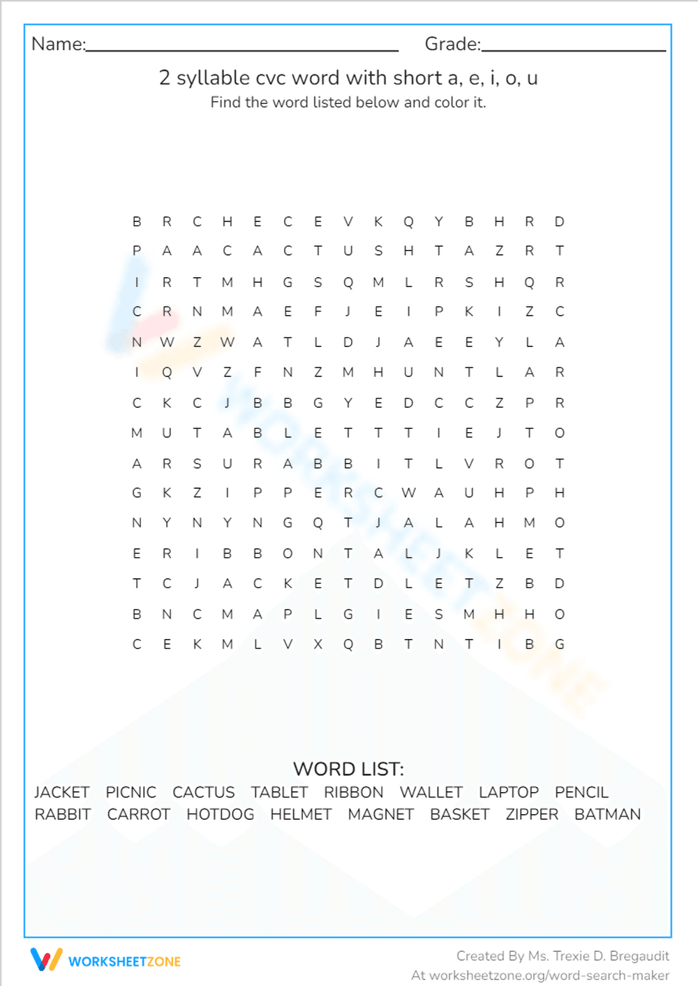 2 syllable cvc word with short a, e, i, o, u - Page 1