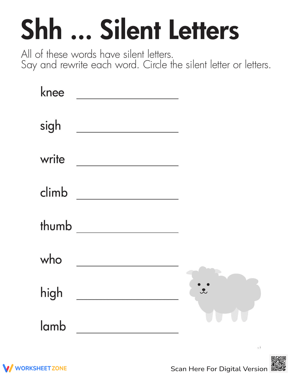 Silent Letters Worksheet - Page 1