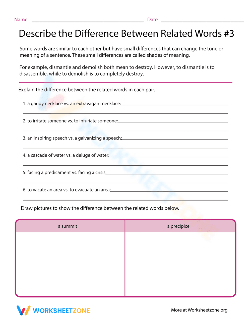 Related Words Worksheet - Page 1